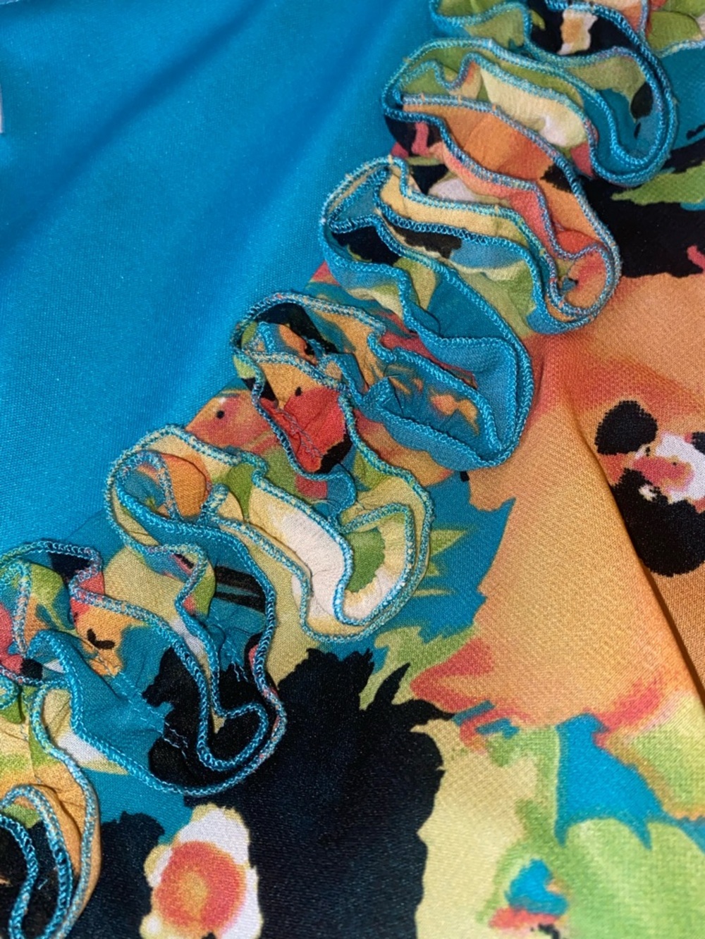 Amanda Lane Teal Multi-Color Floral Ruffle Maxi Dress - Picture 5 of 9